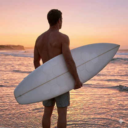 Hex Grip clear dotted surfboard traction pads on the beach